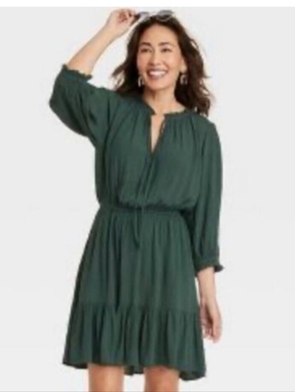 Knox Rose Dark Green Tiered Long-Sleeve Dress